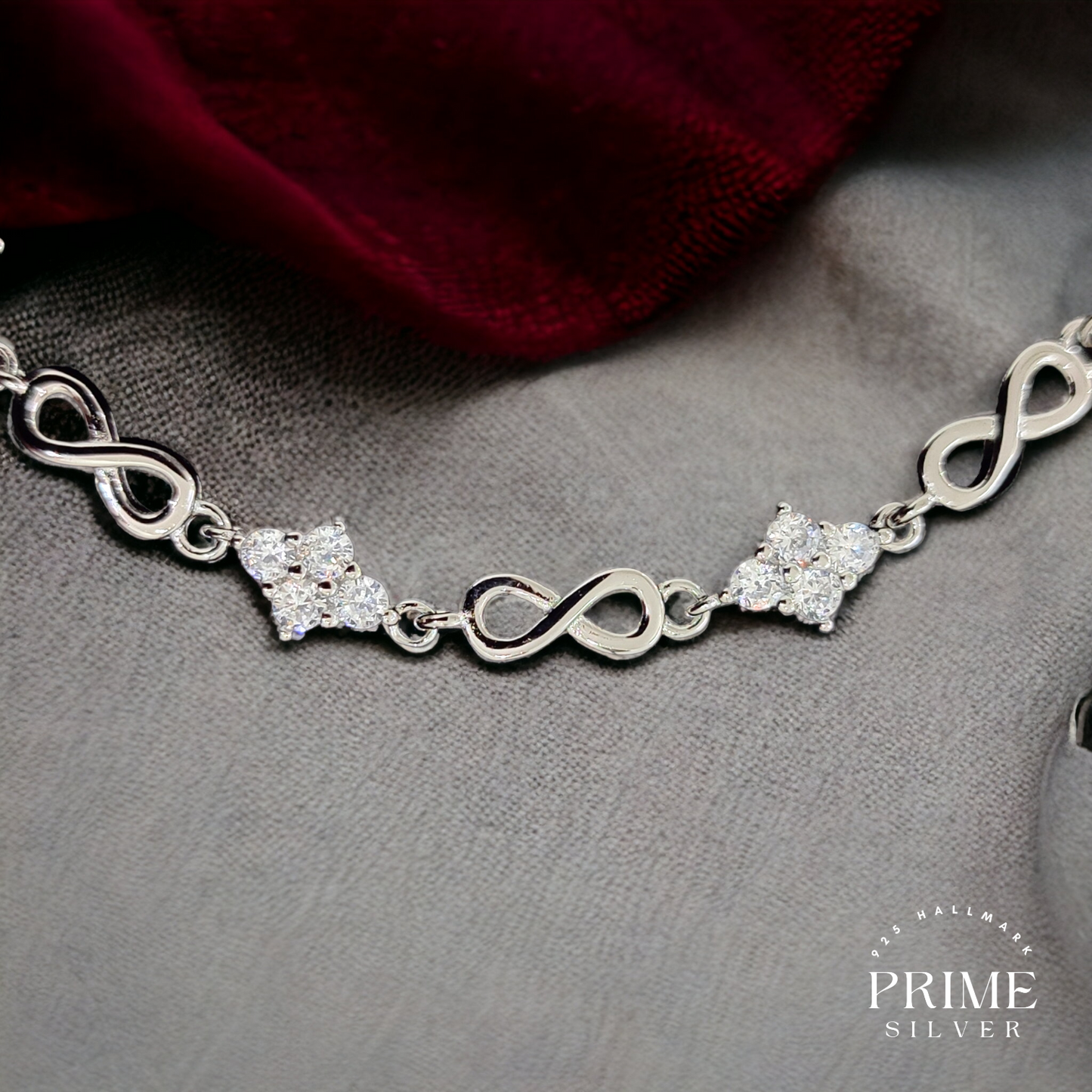 Siver Infinity With Studded Adjustable Bracelet - 925 Silver