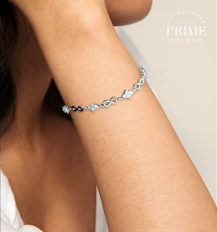 Siver Infinity With Studded Adjustable Bracelet - 925 Silver