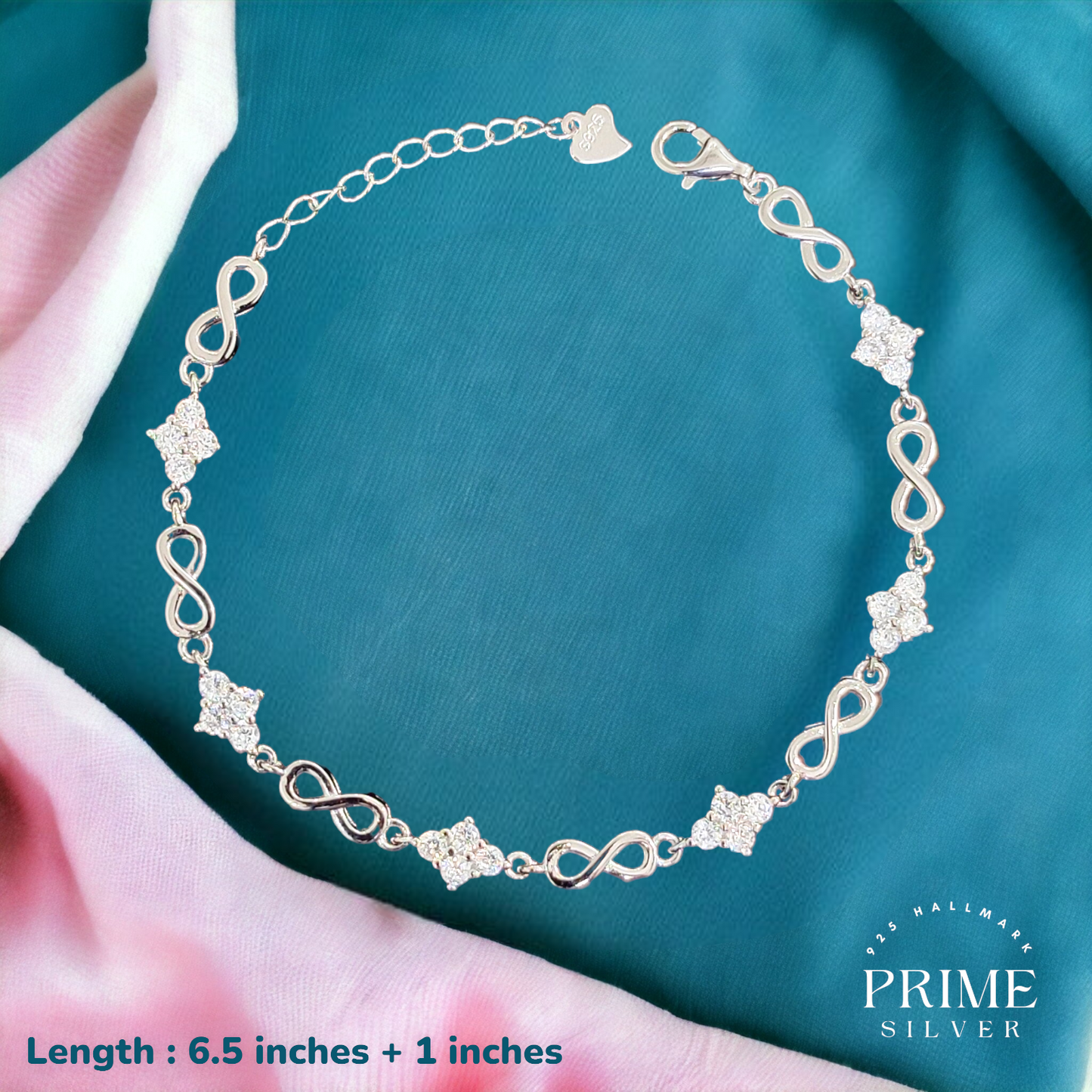 Siver Infinity With Studded Adjustable Bracelet - 925 Silver